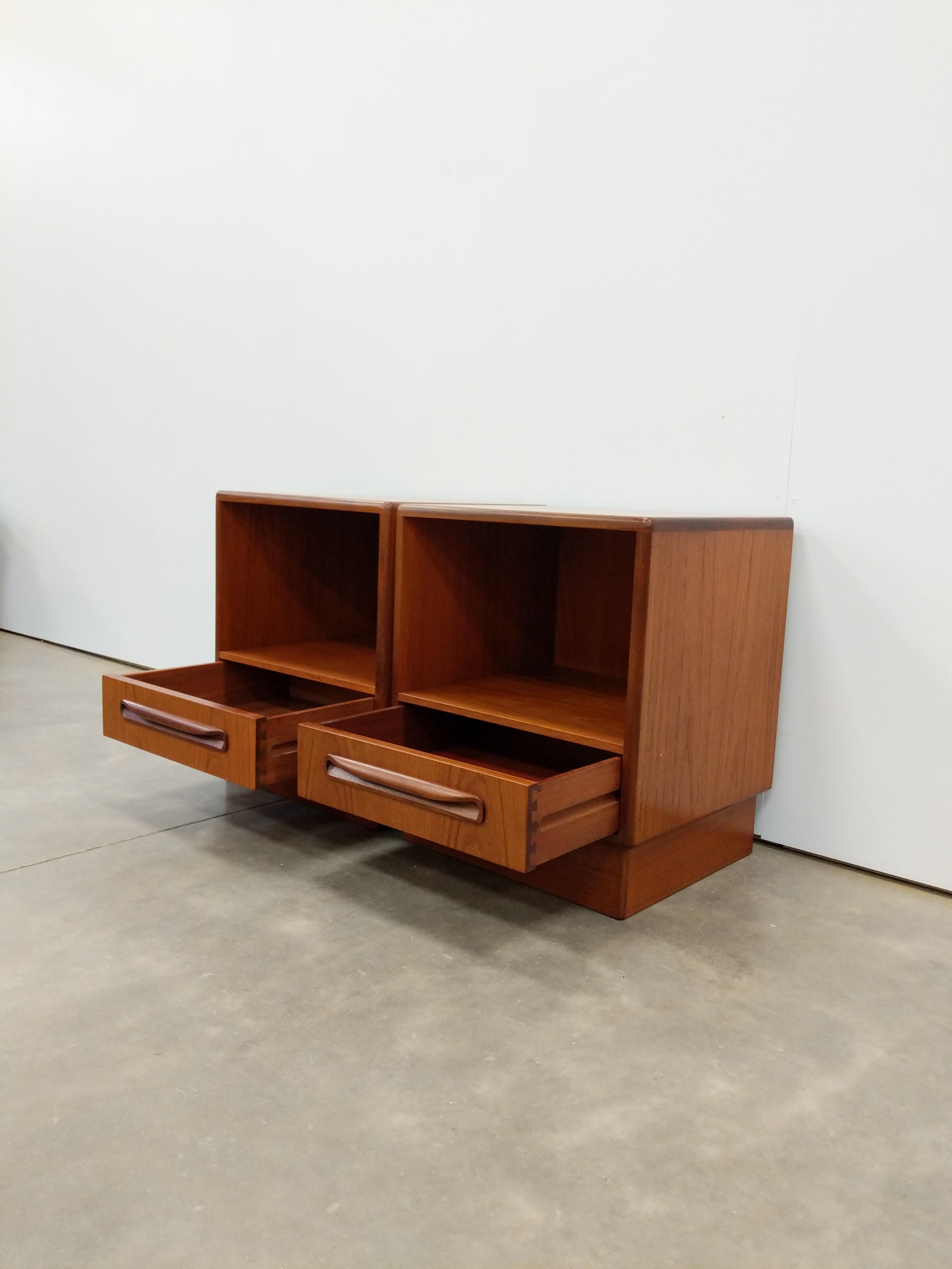 Mid-Century Modern Pair of Vintage Mid Century Modern Teak Nightstands by G Plan For Sale
