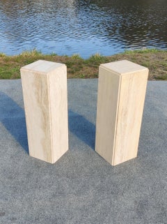 Pair of Vintage Mid-Century Modern Travertine Pedestals with Squre Profile Italy