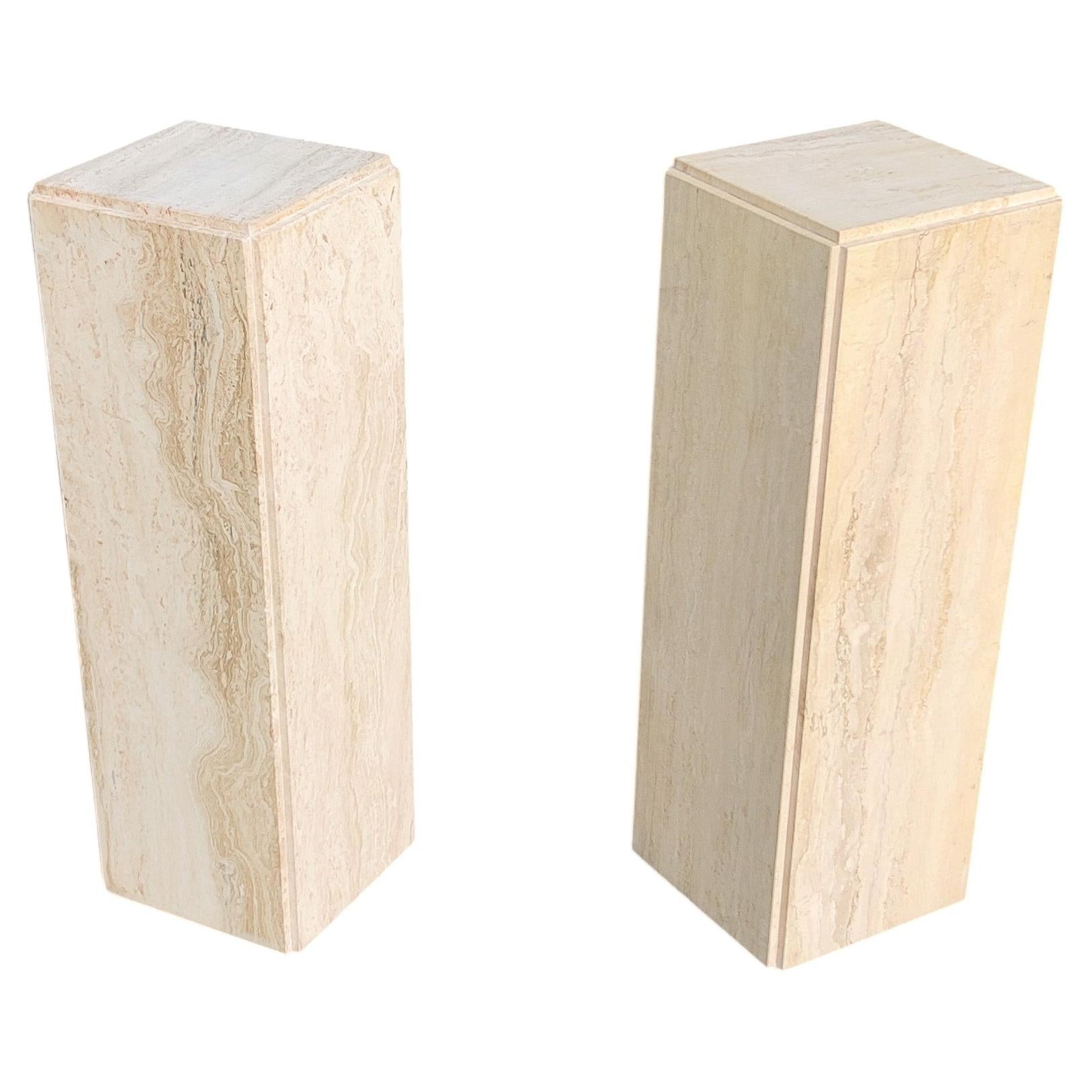 Pair of Vintage Mid-Century Modern Travertine Pedestals with Squre Profile Italy