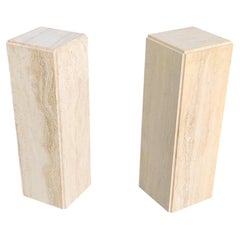 Pair of Vintage Mid-Century Modern Travertine Pedestals with Squre Profile Italy