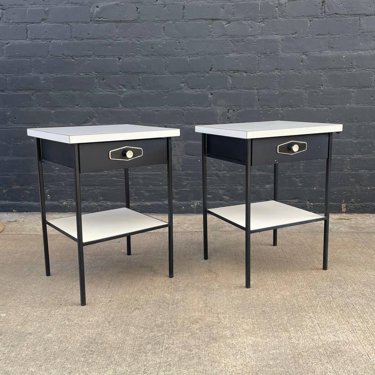 American Pair of Vintage Mid-Century Modern Two-Tier Night Stands For Sale