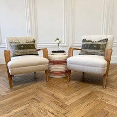 Pair of Vintage Mid-Century Modern Upholstered Chairs with White Oak Frame