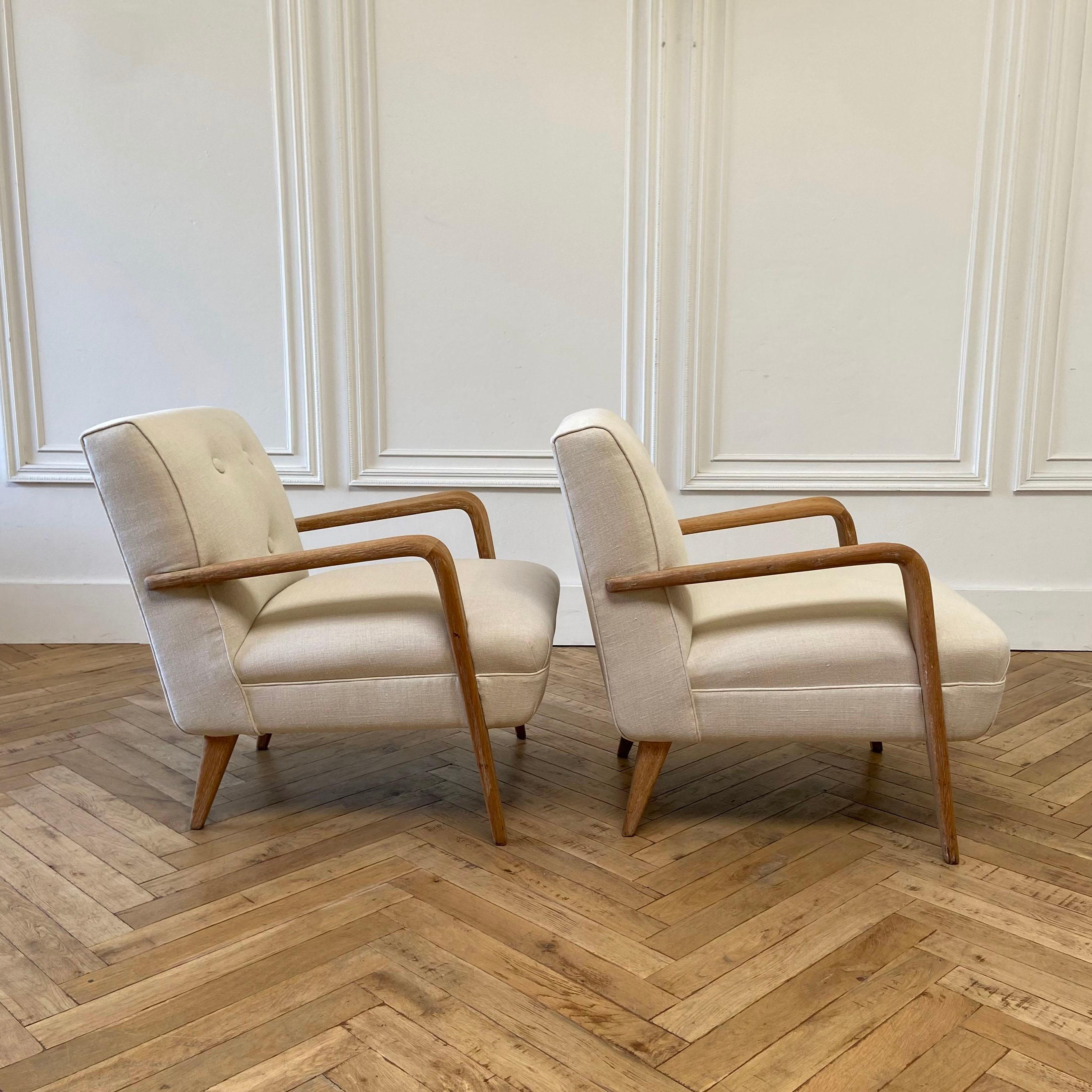 20th Century Pair of Vintage Mid-Century Modern Upholstered Chairs with White Oak Frame