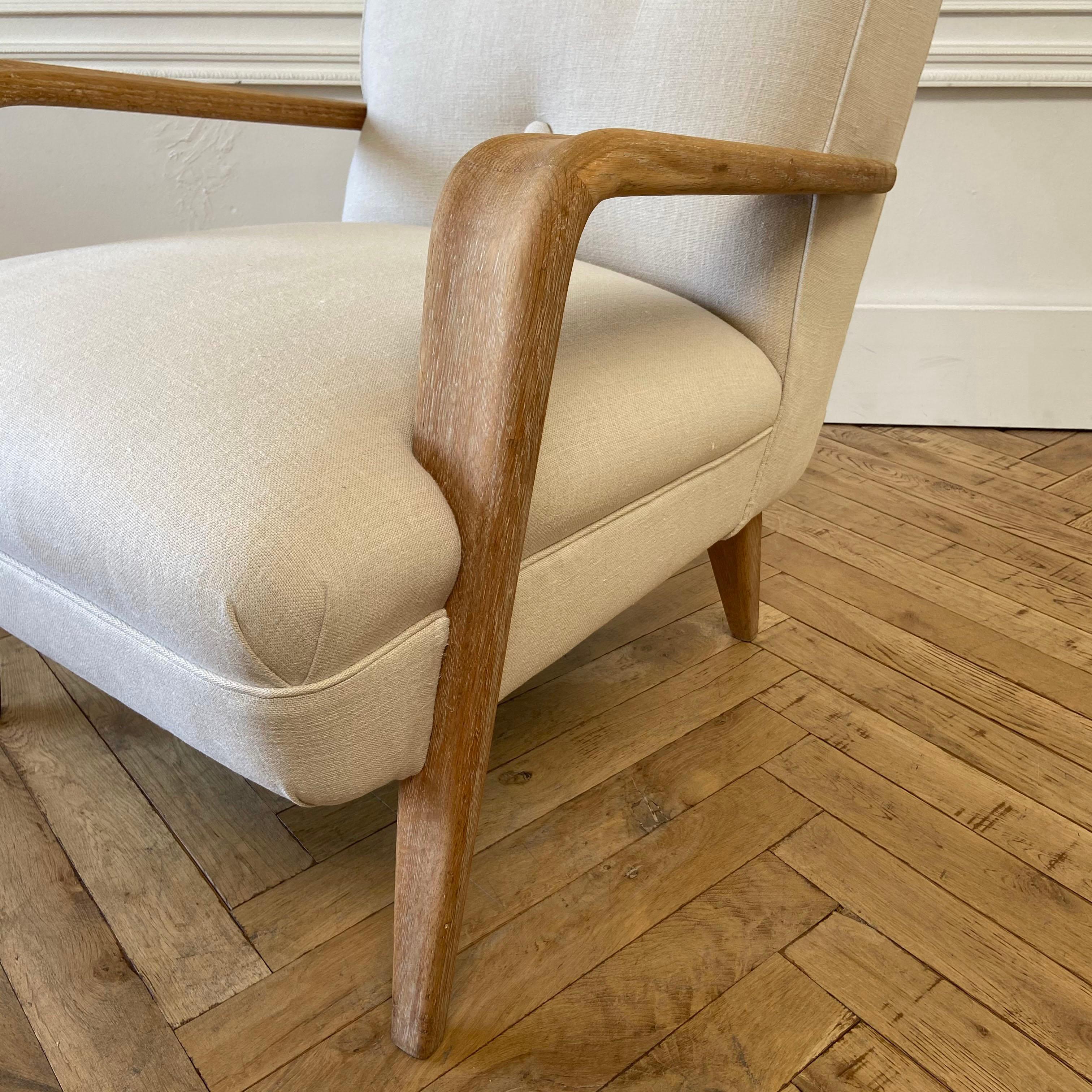 Pair of Vintage Mid-Century Modern Upholstered Chairs with White Oak Frame 3