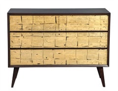Pair of Vintage Mid-Century Modern Walnut Gold Leafed Chests of Drawers