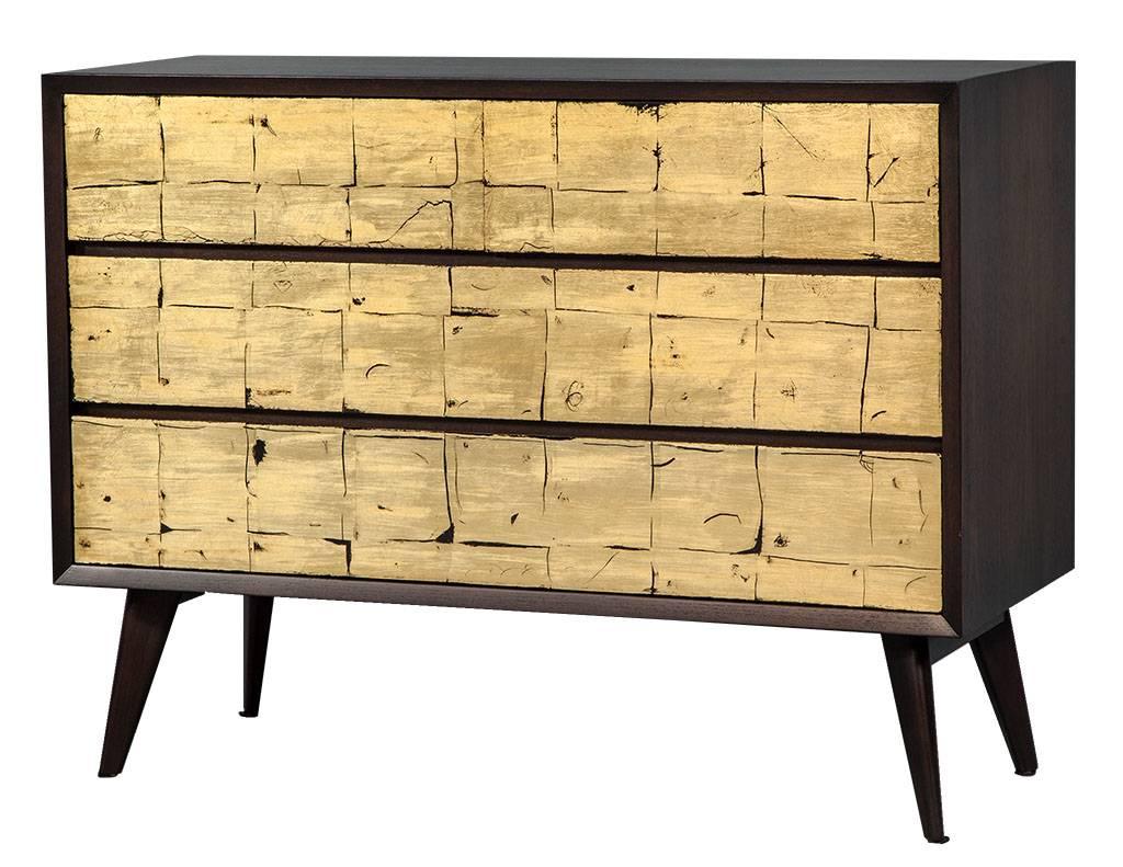 Pair of Vintage Mid-Century Modern Walnut Gold Leafed Chests of Drawers In Excellent Condition In North York, ON