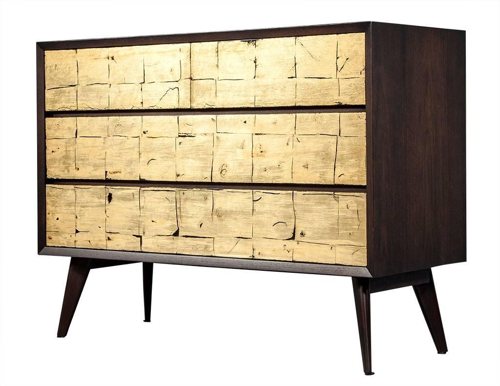 Pair of Vintage Mid-Century Modern Walnut Gold Leafed Chests of Drawers 3