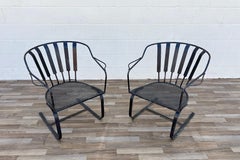 Pair of Vintage Mid-Century Modern Wrought Iron Patio Bouncer Lounge Chairs