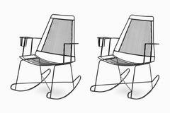 Pair of Vintage Mid Century Salterini-Style Wrought Iron Rocking Chairs