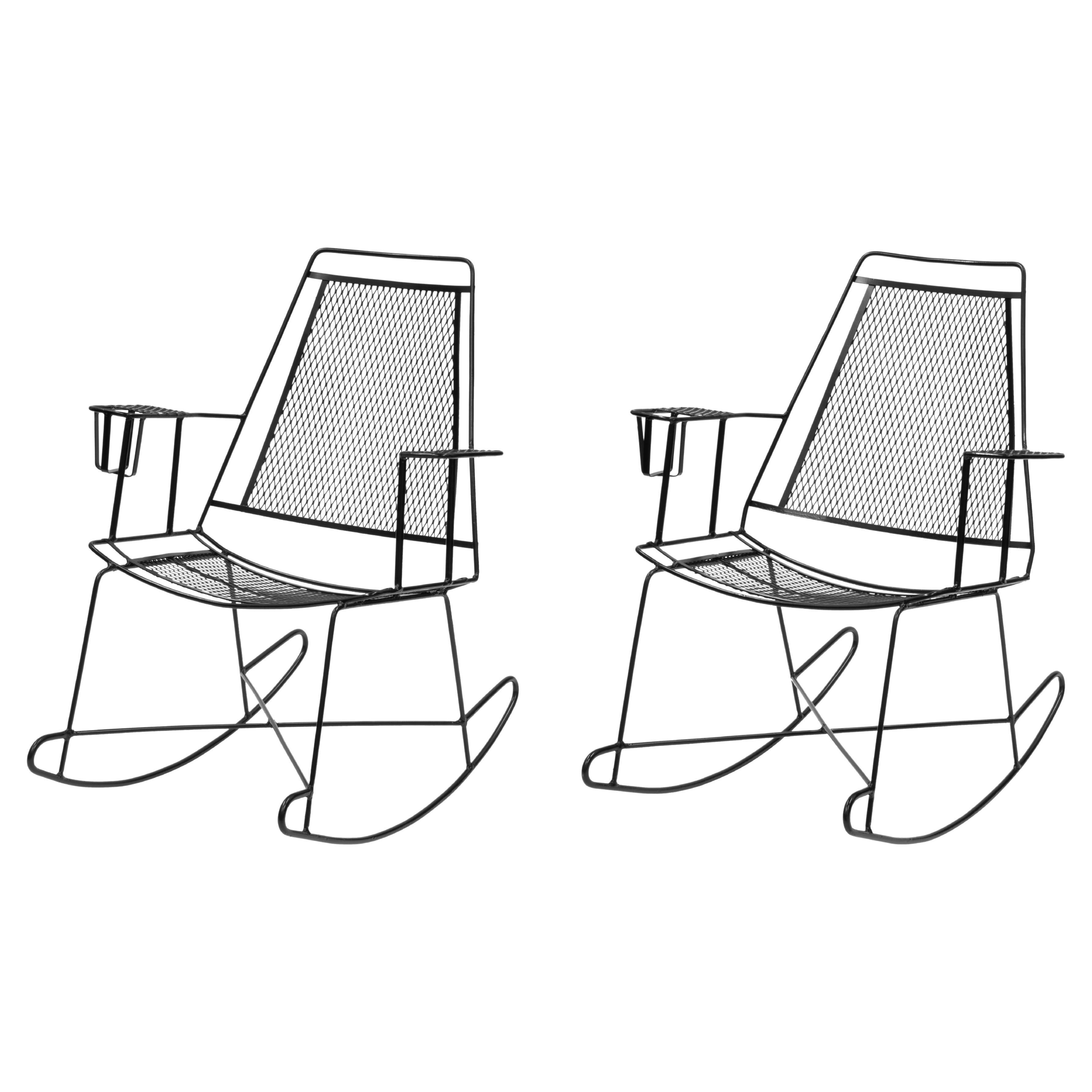 Pair of Vintage Mid Century Salterini-Style Wrought Iron Rocking Chairs