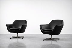 Pair of Vintage Mid-Century Scandinavian Modern Black Swivel Chairs