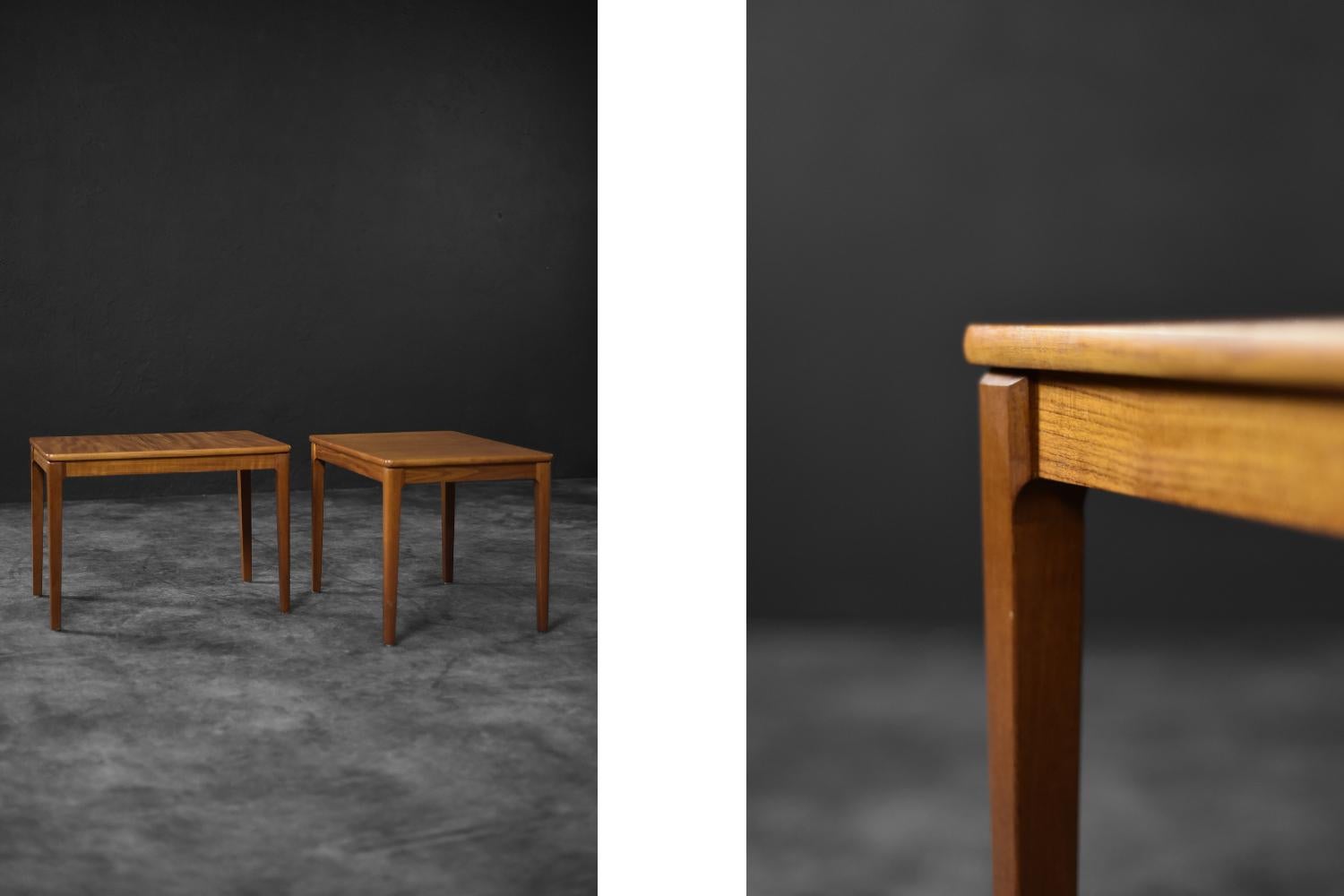 Paire de tables d'appoint en teck brun, Vintage Mid-Century Scandinavian Modern Bon état - En vente à Warszawa, Mazowieckie