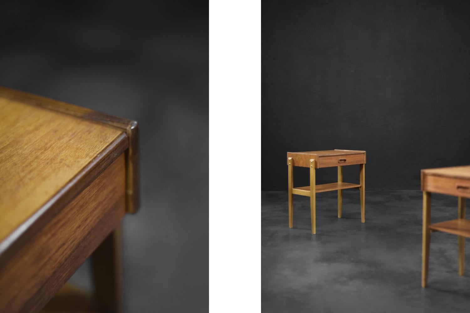 Milieu du XXe siècle Paire de tables de nuit en teck, Vintage Mid-Century Scandinavian Modern, 1960s en vente