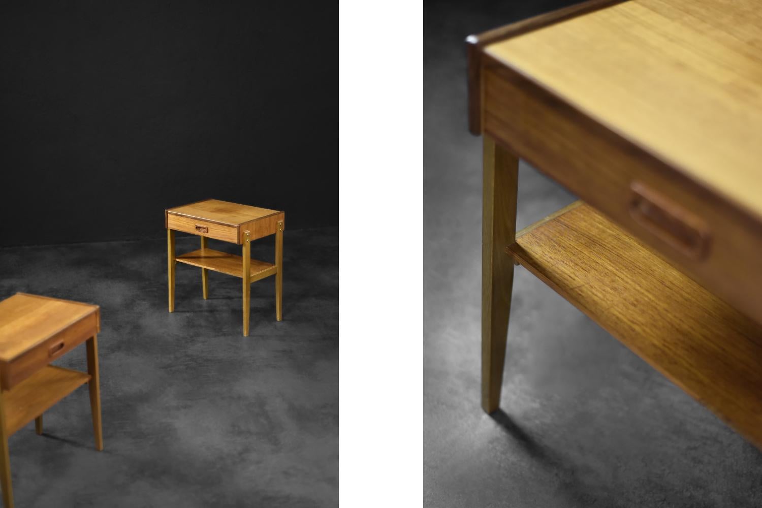 Bois Paire de tables de nuit en teck, Vintage Mid-Century Scandinavian Modern, 1960s en vente