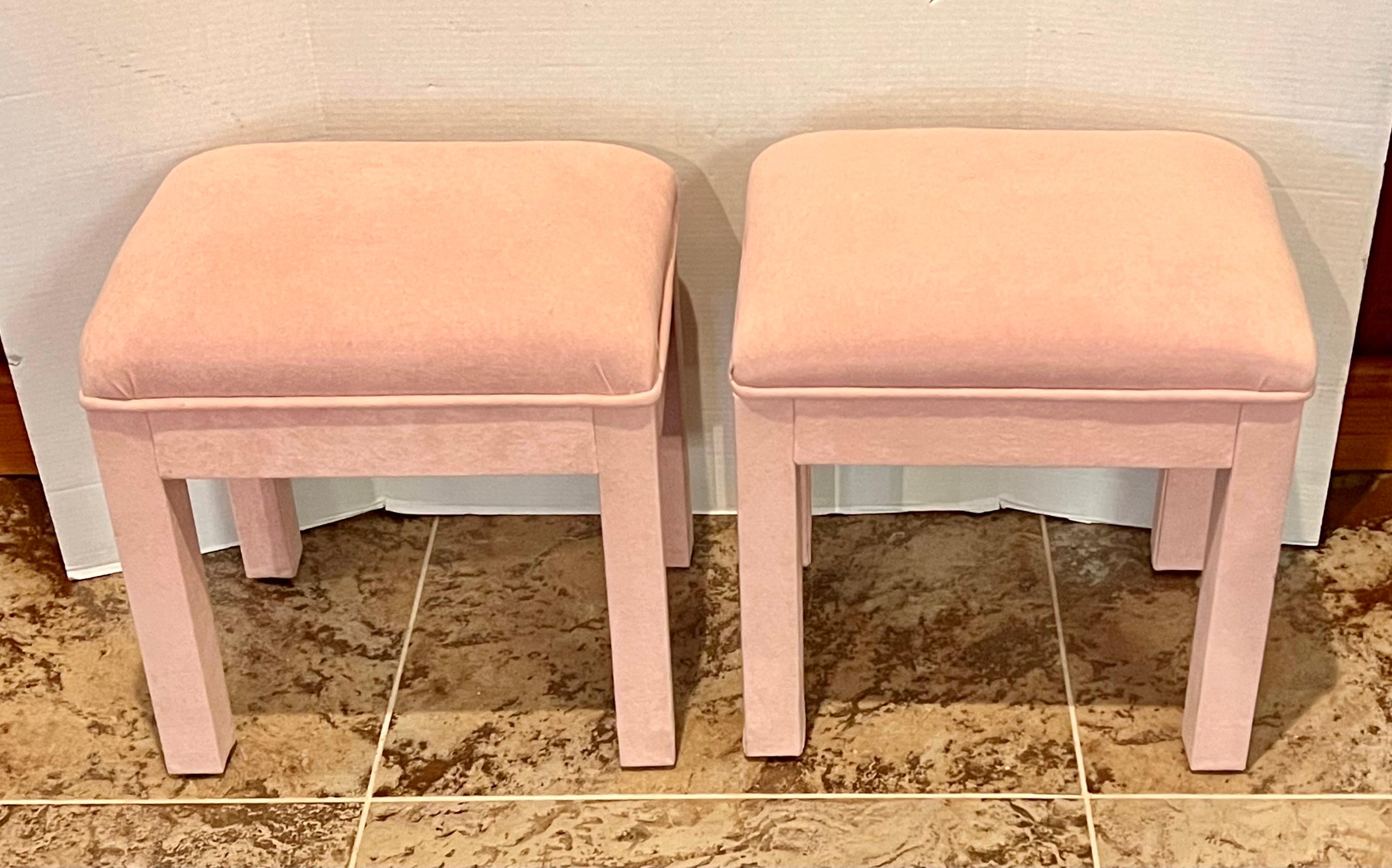 Mid-Century Modern Pair of Vintage Midcentury Small Pink Upholstered Parsons Stools