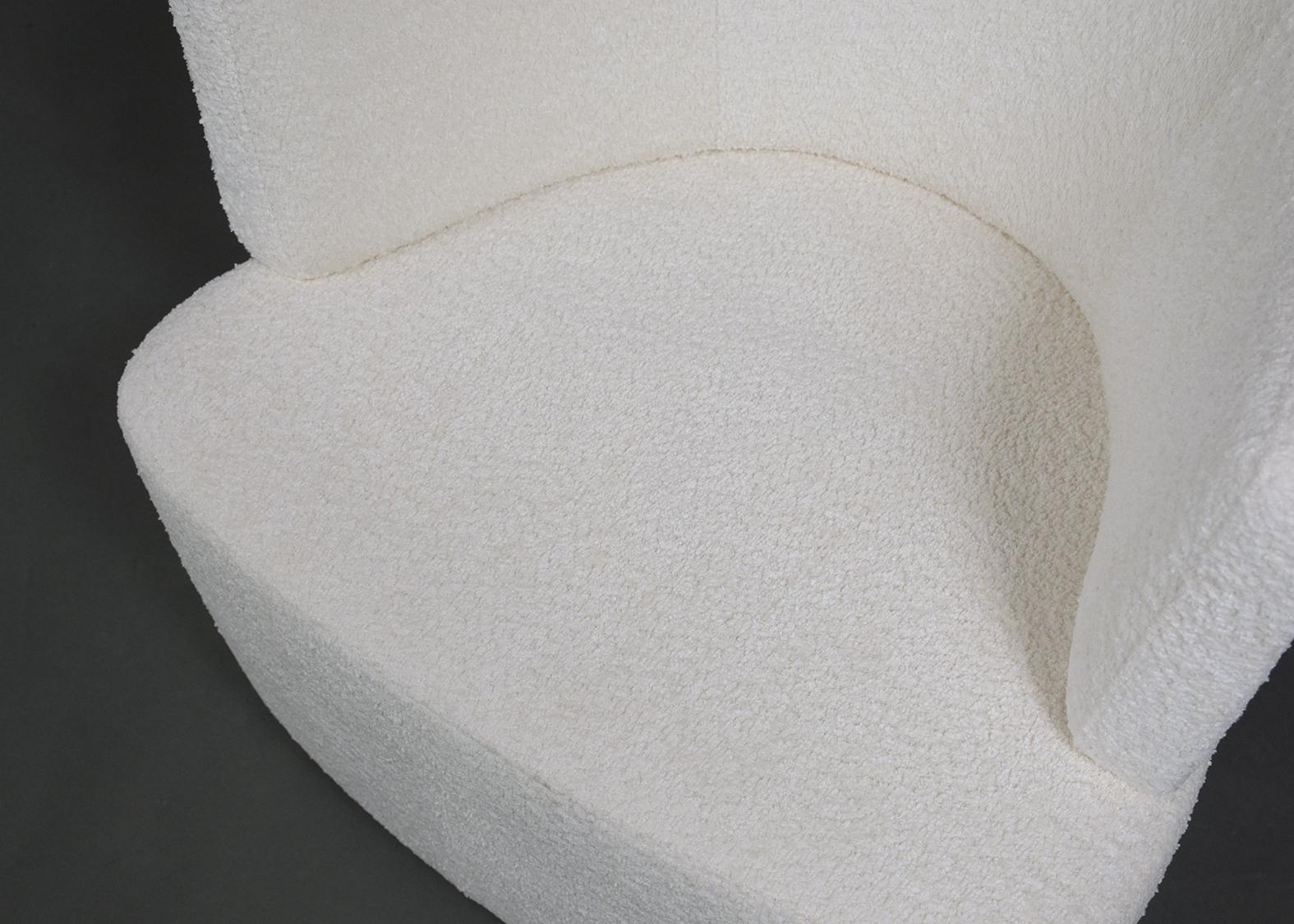 Fabric Mid-Century White Lamb Wool Bouclé Swivel Chairs - Vintage Elegance Redifined For Sale