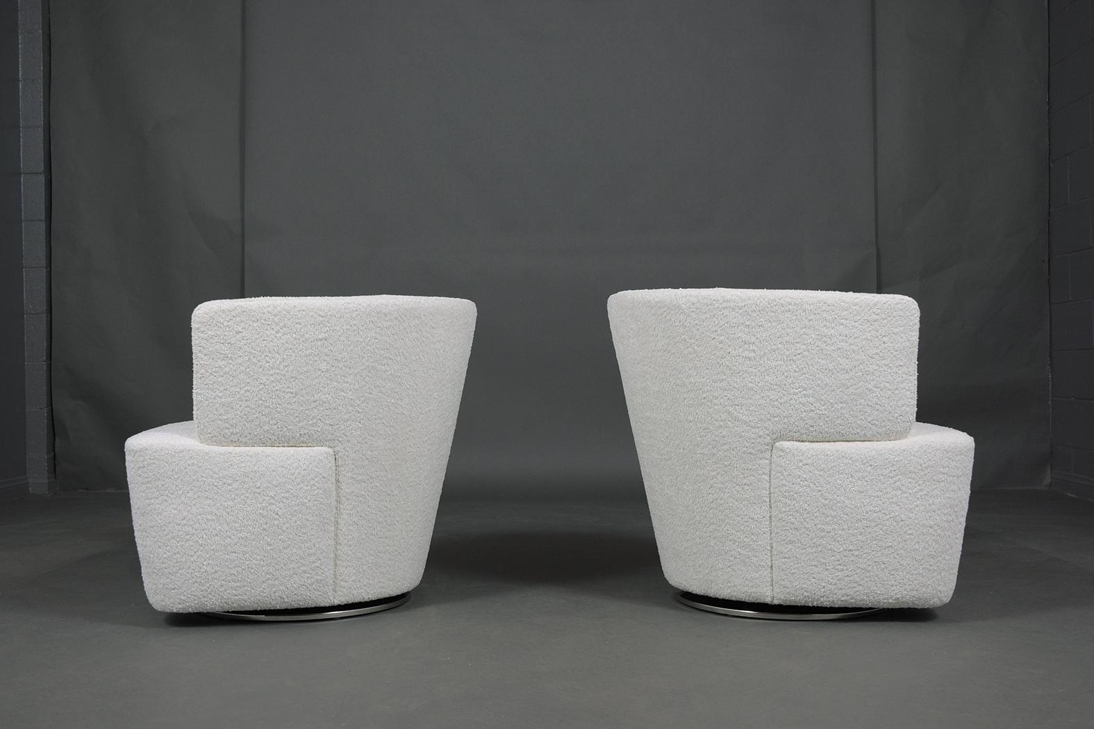 Mid-Century Modern Mid-Century White Lamb Wool Bouclé Swivel Chairs - Vintage Elegance Redifined For Sale