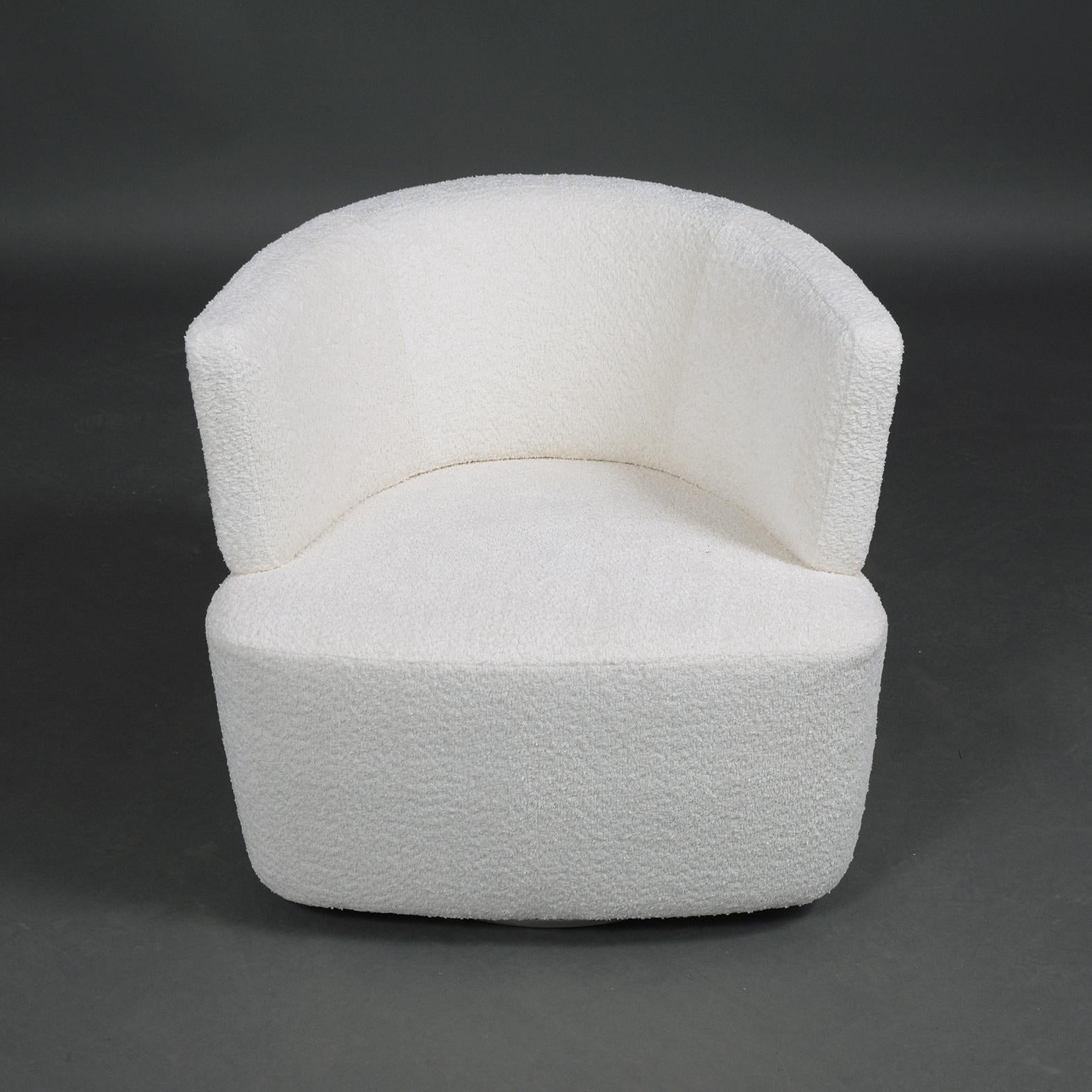 Late 20th Century Mid-Century White Lamb Wool Bouclé Swivel Chairs - Vintage Elegance Redifined For Sale