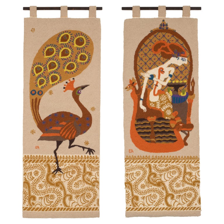 Pair of Vintage MidCentury Tapestries by Evelyn Ackerman For Sale at