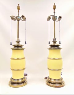 Pair of Vintage Midcentury Yellow and Brass Lamps by Stiffel