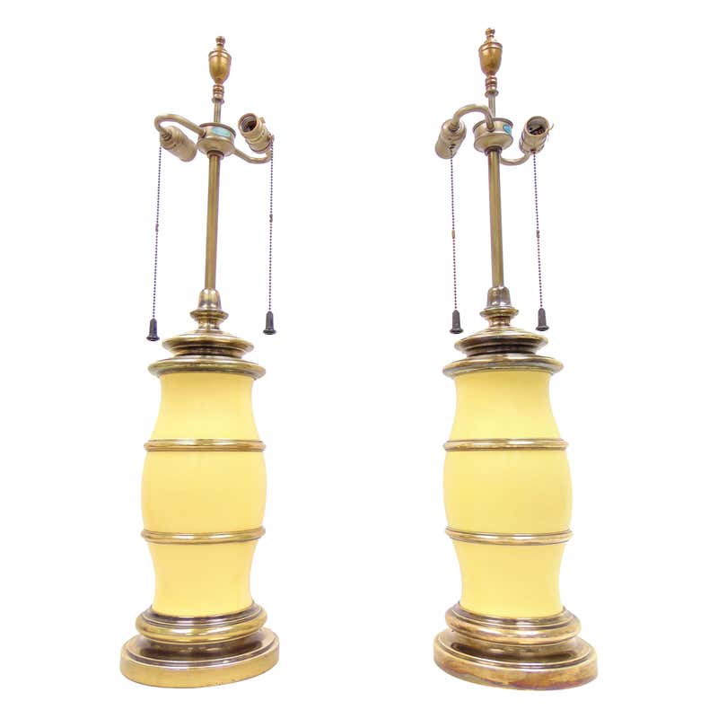 Pair of Vintage Midcentury Yellow and Brass Lamps by Stiffel For Sale ...