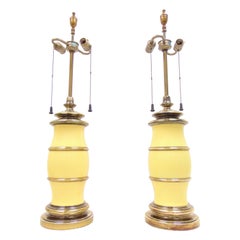 Pair of Vintage Midcentury Yellow and Brass Lamps by Stiffel