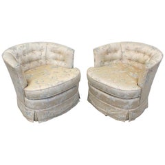 Pair of Vintage Midcentury Barrel-Back Swivel Lounge Chairs