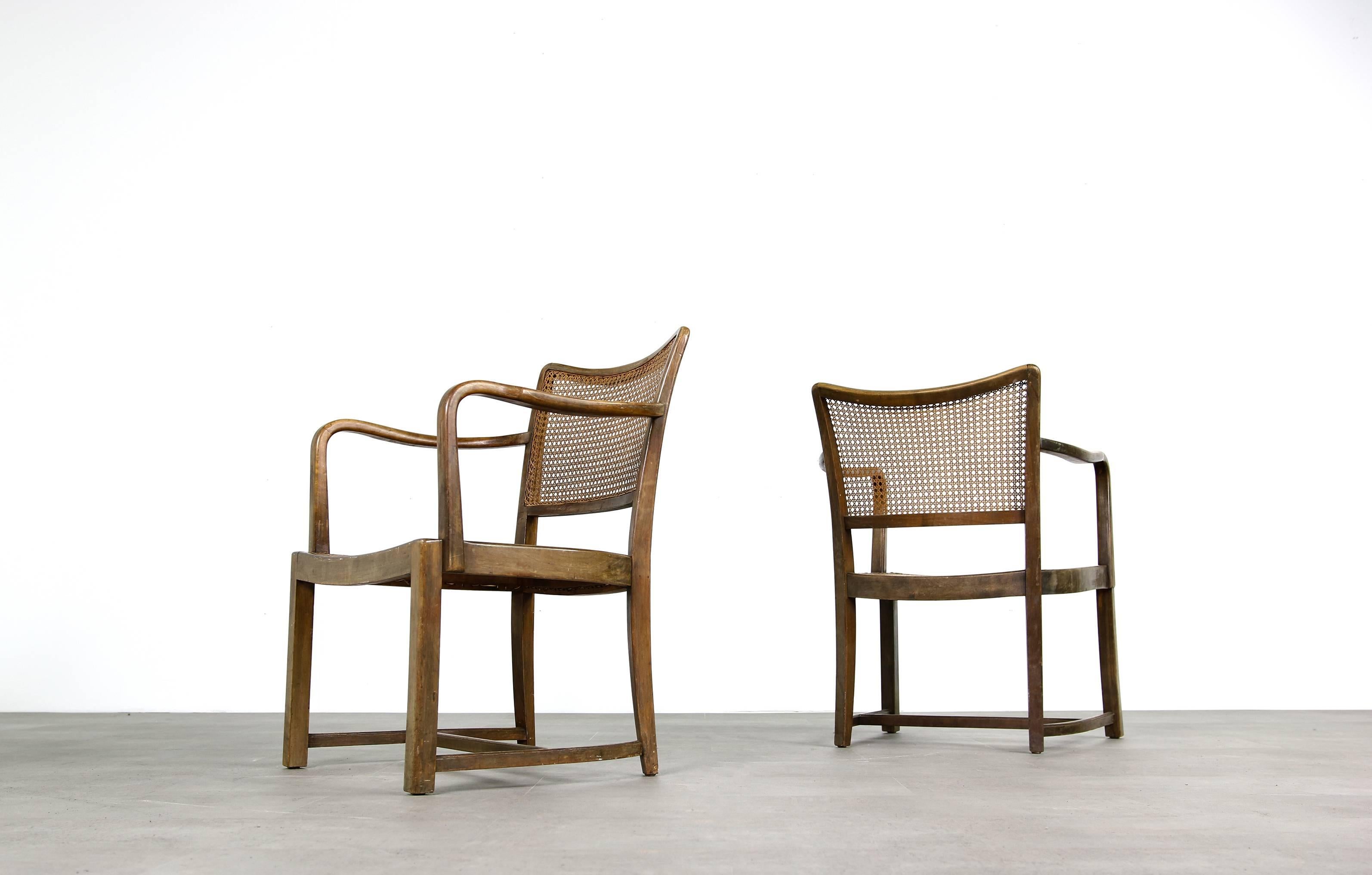 Pair of Vintage Midcentury Bentwood and Cane Chairs 1950s Post War Modern For Sale 2