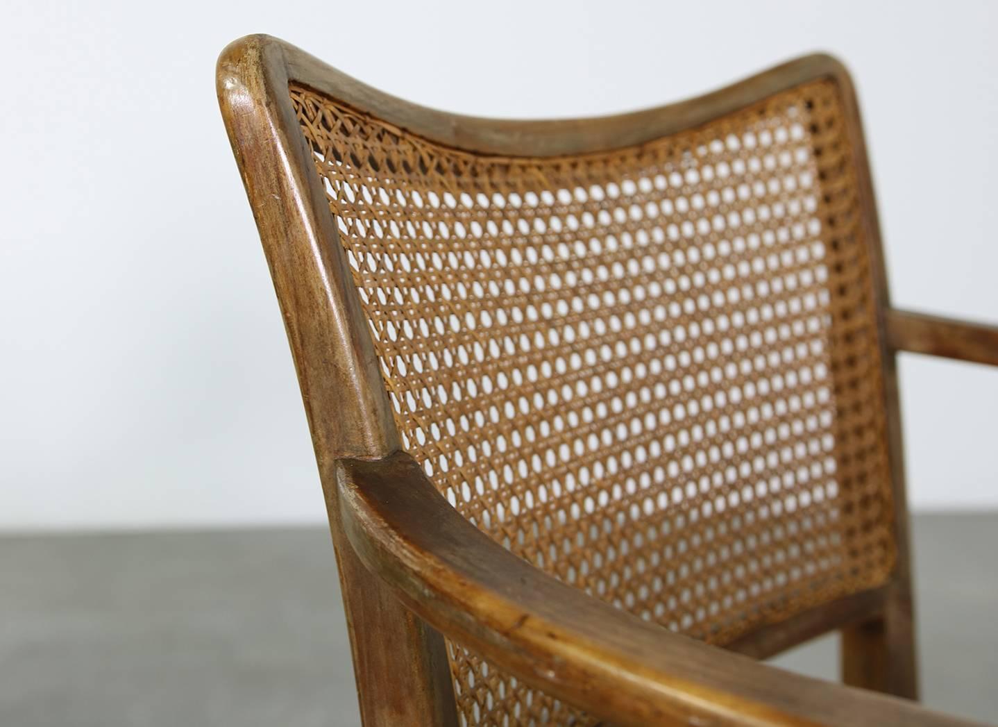 German Pair of Vintage Midcentury Bentwood and Cane Chairs 1950s Post War Modern For Sale