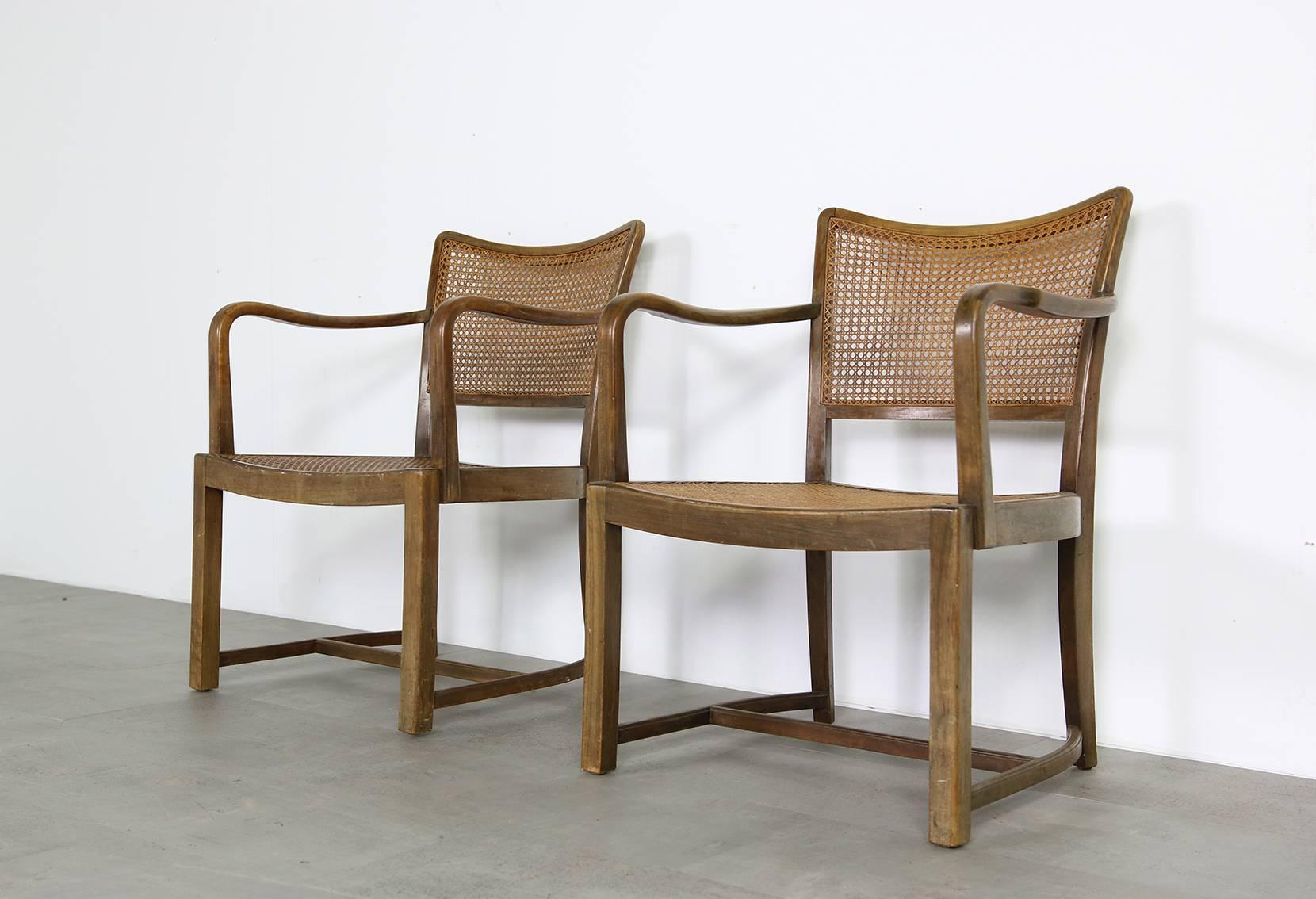 Mid-20th Century Pair of Vintage Midcentury Bentwood and Cane Chairs 1950s Post War Modern For Sale