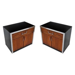 Pair of Vintage Midcentury Milo Baughman Rosewood Chrome Nightstands