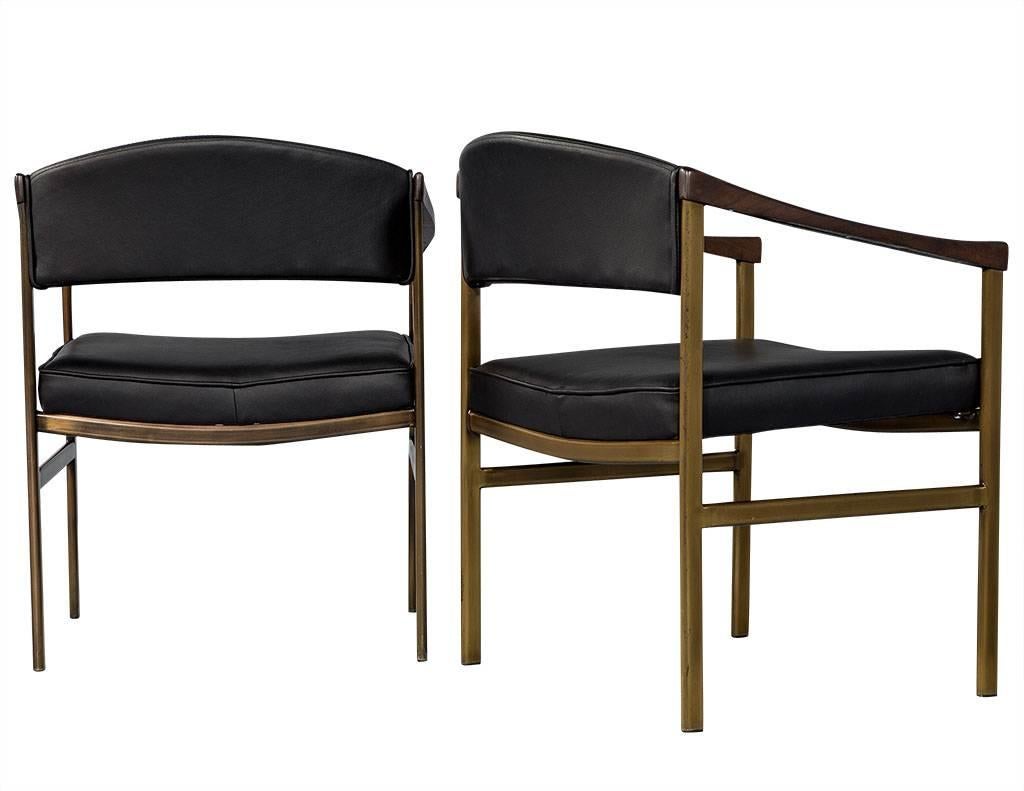 Mid-Century Modern Pair of Vintage Midcentury Walnut Leather Lounge Armchairs