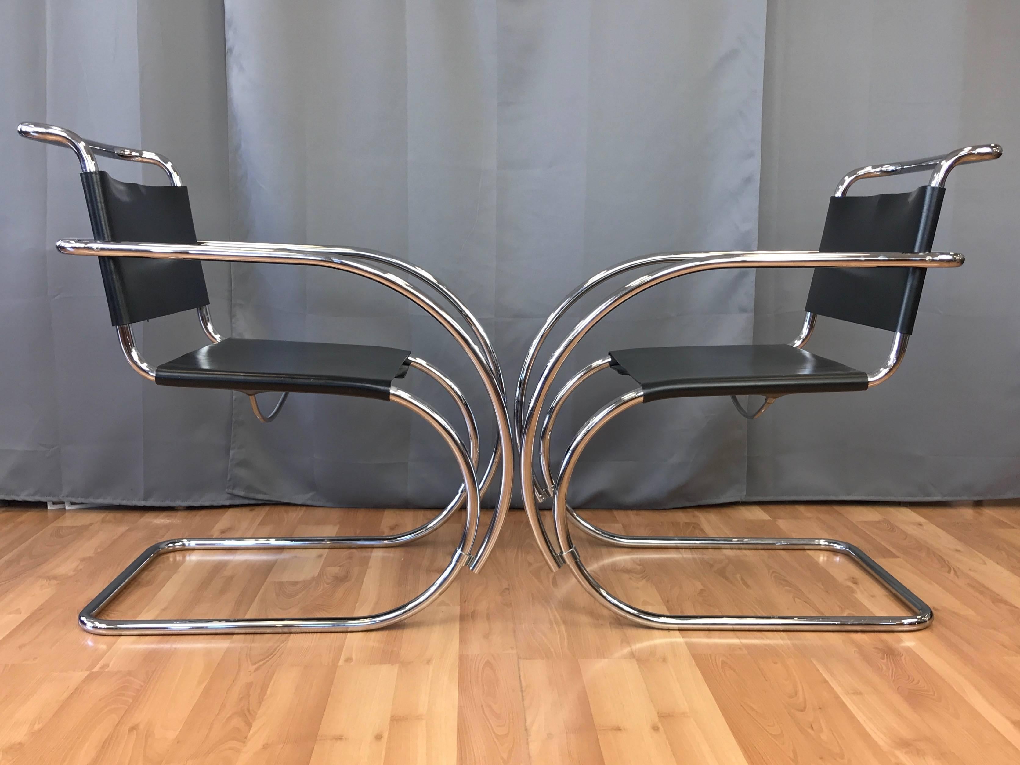 Stainless Steel Pair of Vintage Mies van der Rohe MR Armchairs by Stendig