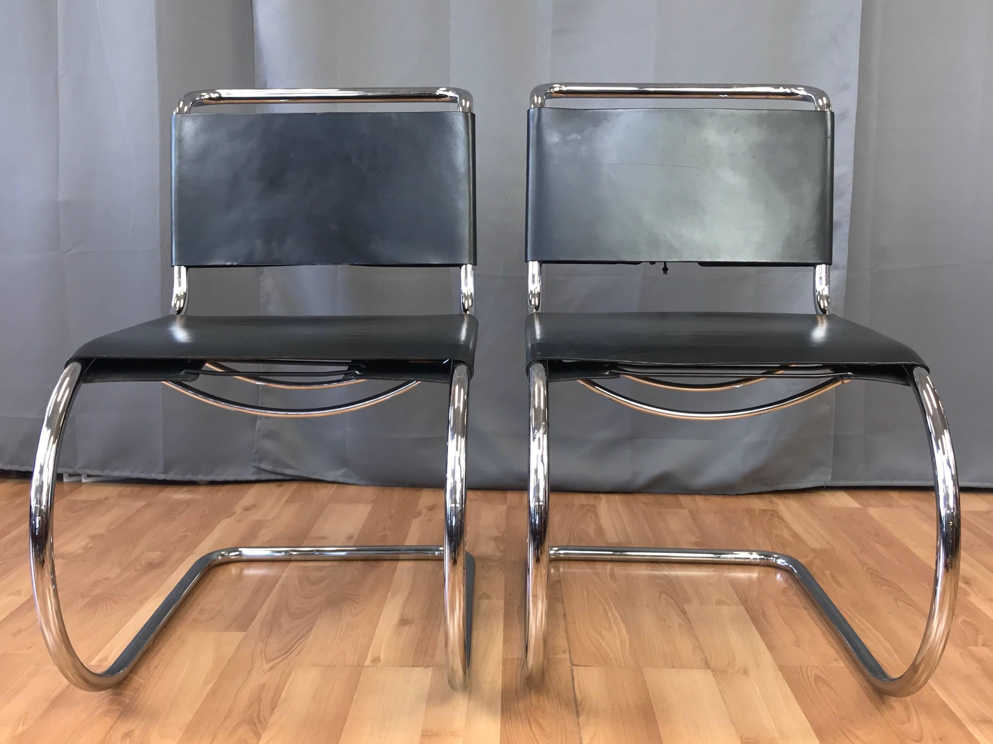 International Style Pair of Vintage Mies van der Rohe MR Side Chairs by Stendig