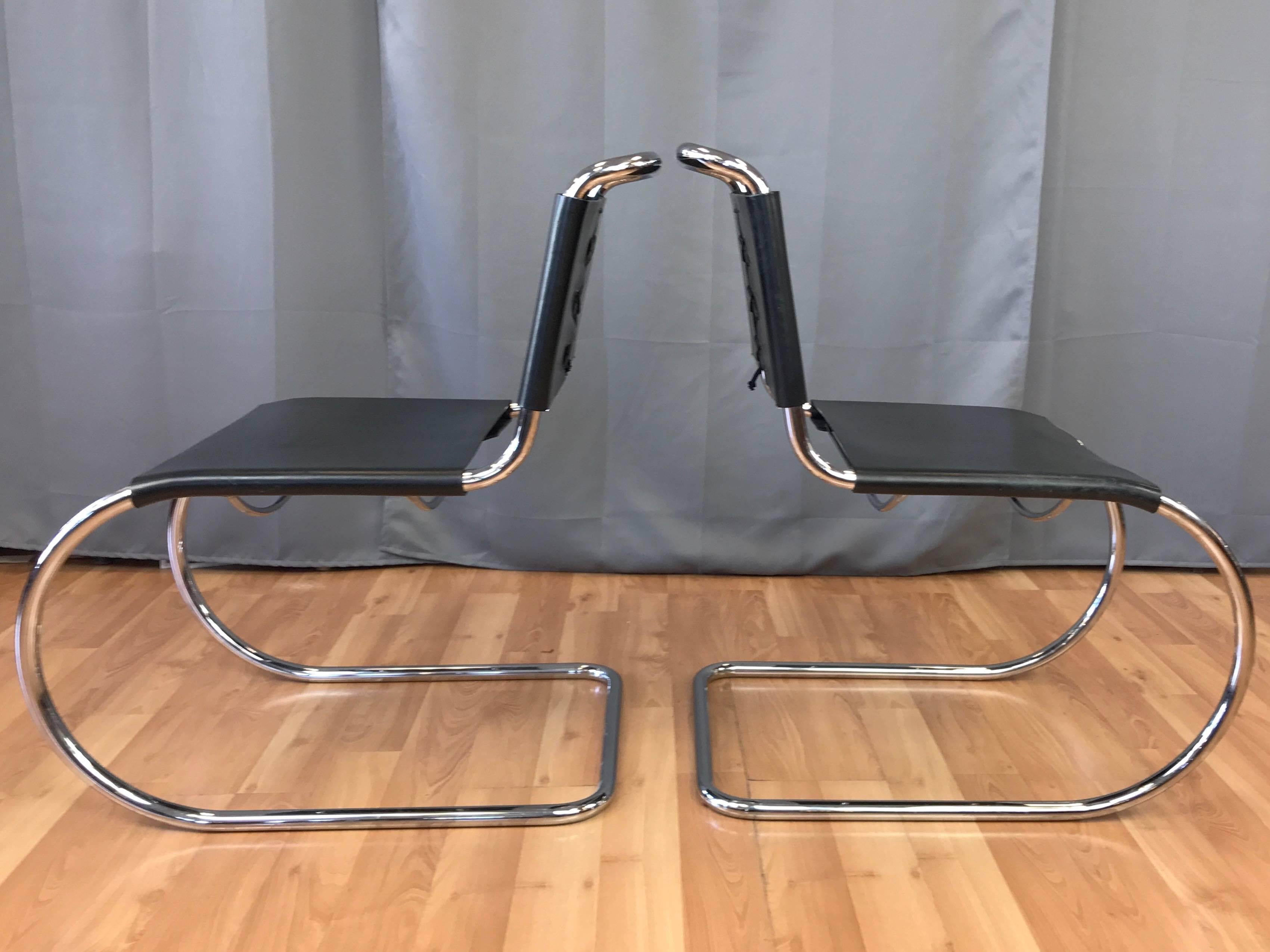 Polished Pair of Vintage Mies van der Rohe MR Side Chairs by Stendig