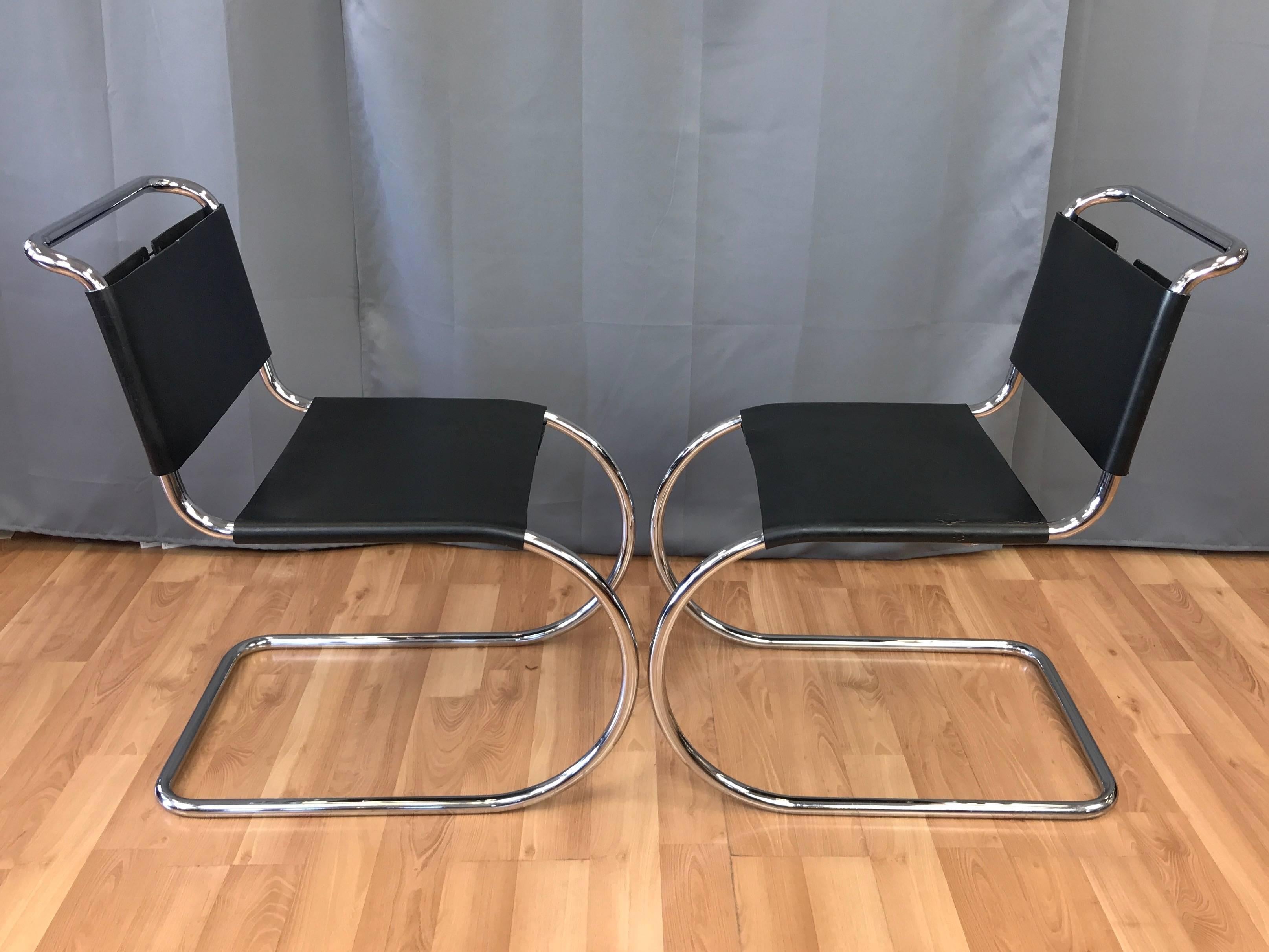 Stainless Steel Pair of Vintage Mies van der Rohe MR Side Chairs by Stendig