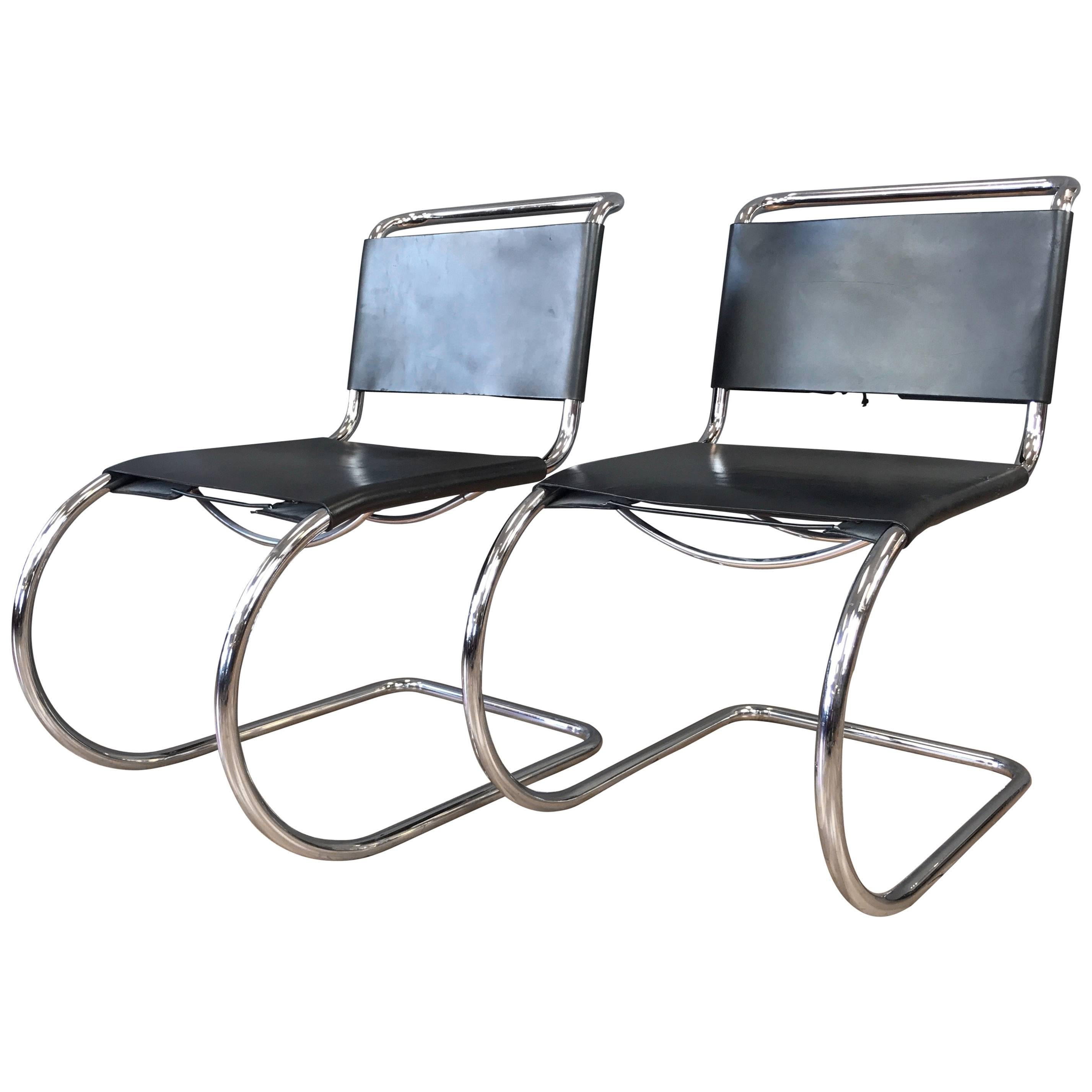 Pair of Vintage Mies van der Rohe MR Side Chairs by Stendig