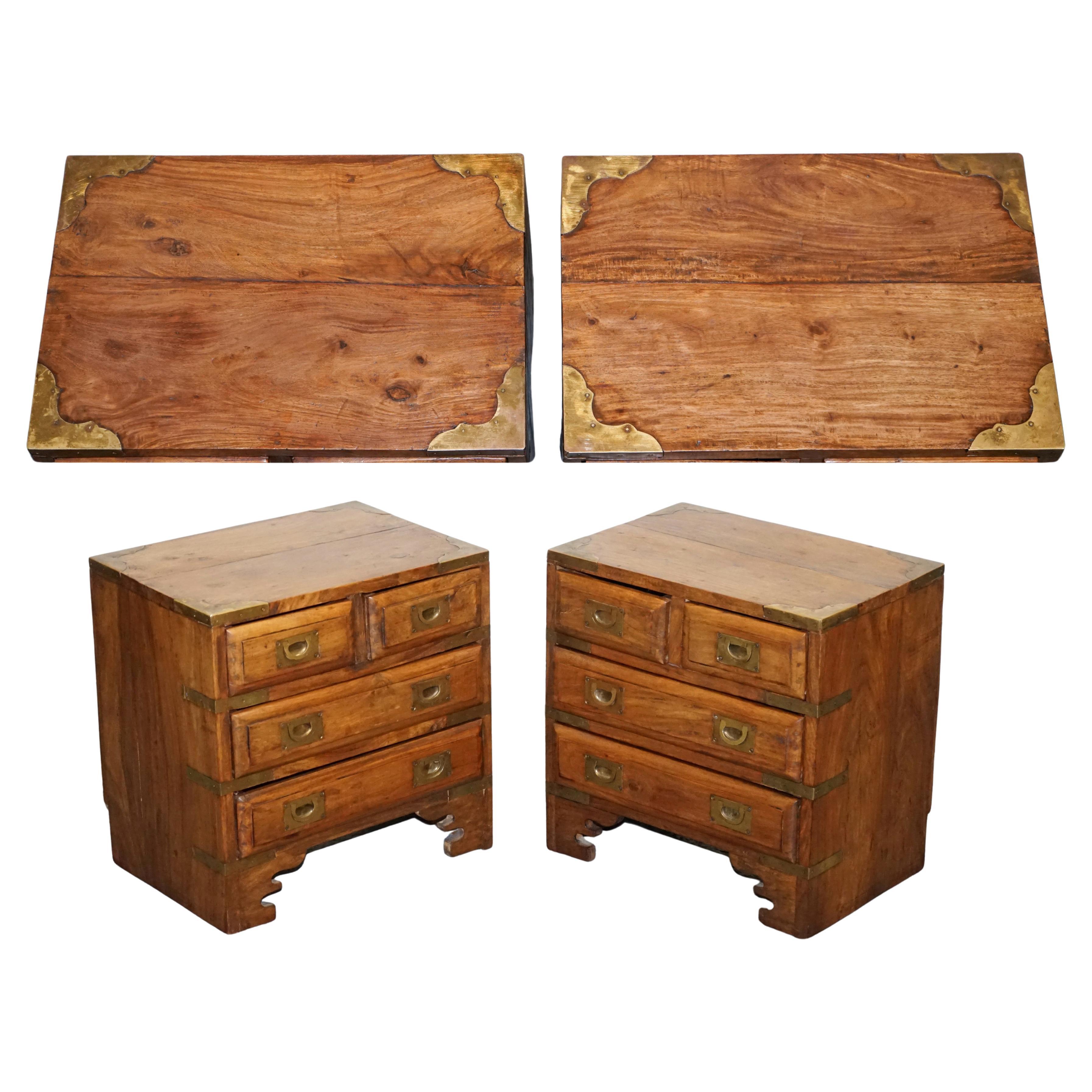 PAIR OF VINTAGE MILITARY CAMPAIGN BEDSIDE TABLES BRASS NiGHTSTANDS