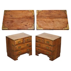 PAIR OF VINTAGE MILITARY CAMPAIGN BEDSIDE TABLES BRASS NiGHTSTANDS
