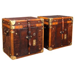 Pair of Vintage Military Campaign Cases, English, Leather, Luggage, Nightstands