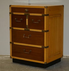 Pair of Vintage Military Campaign Light Oak Side End Lamp Wine Table Drawers