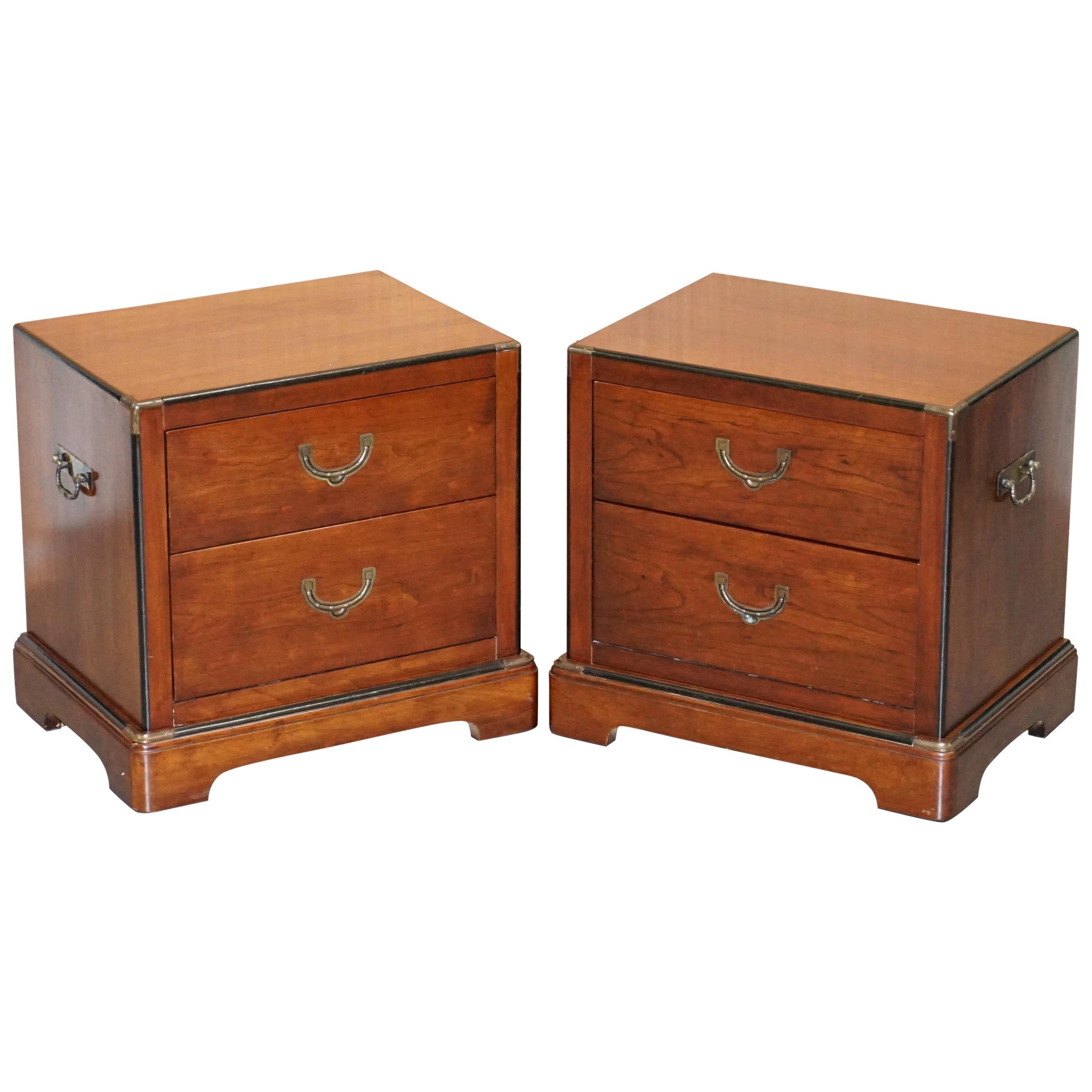 Pair of Vintage Military Campaign Mahogany Lampwine Side Bedside Table Drawers