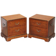 Pair of Vintage Military Campaign Mahogany Lampwine Side Bedside Table Drawers