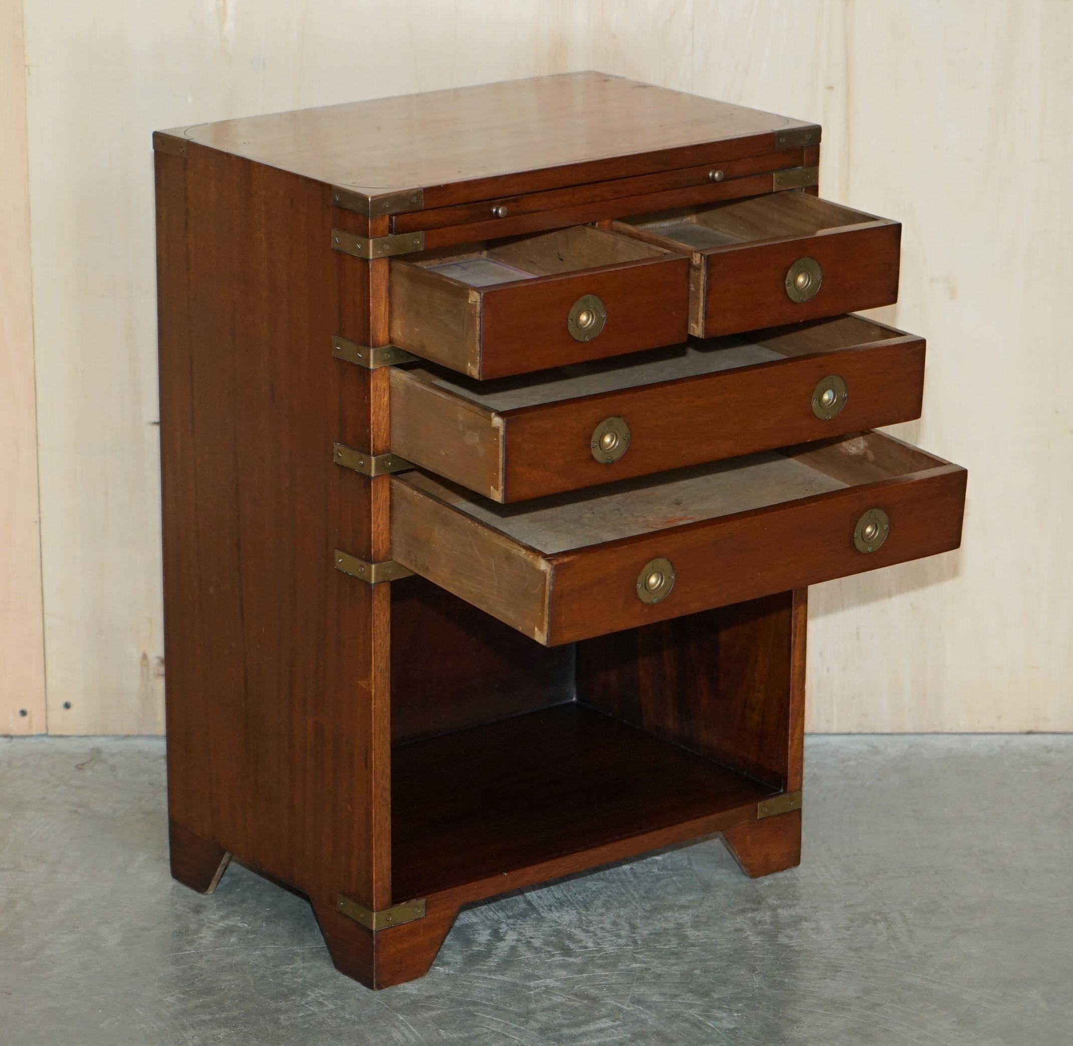 Pair of Vintage Military Campaign Side Table Drawers with Butlers Serving Tray 9