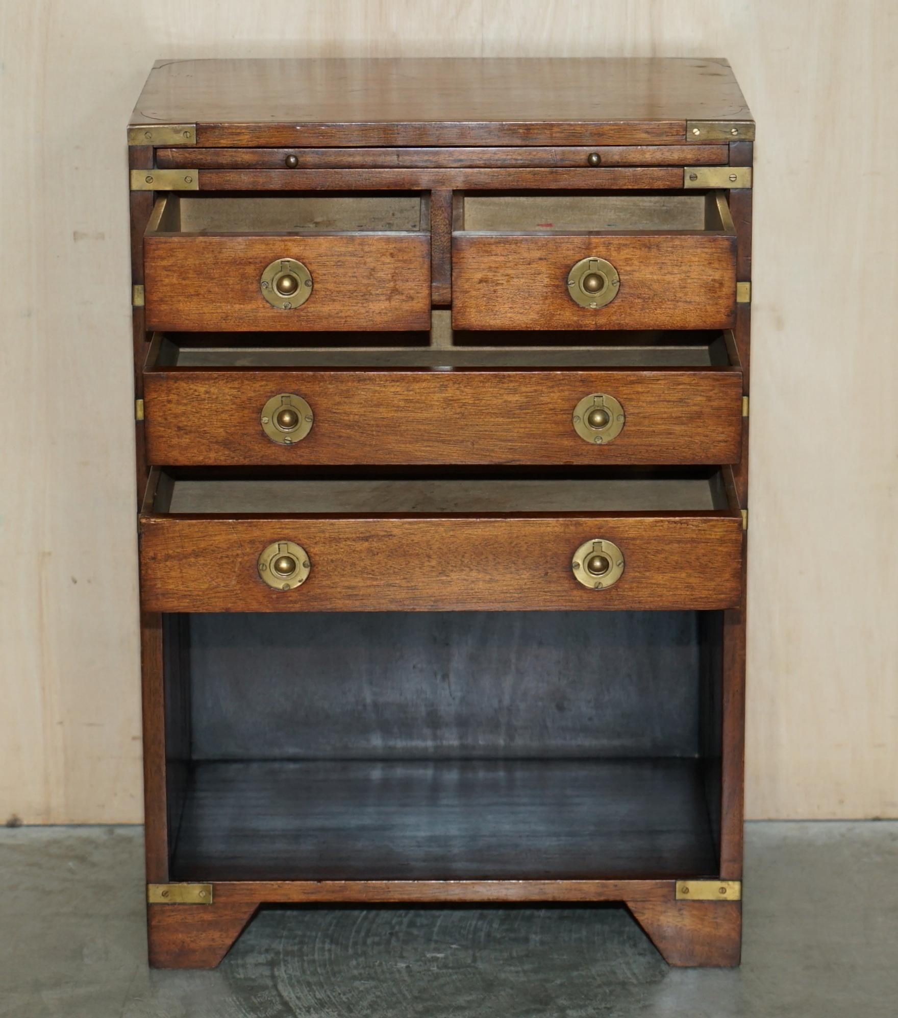 Pair of Vintage Military Campaign Side Table Drawers with Butlers Serving Tray 10