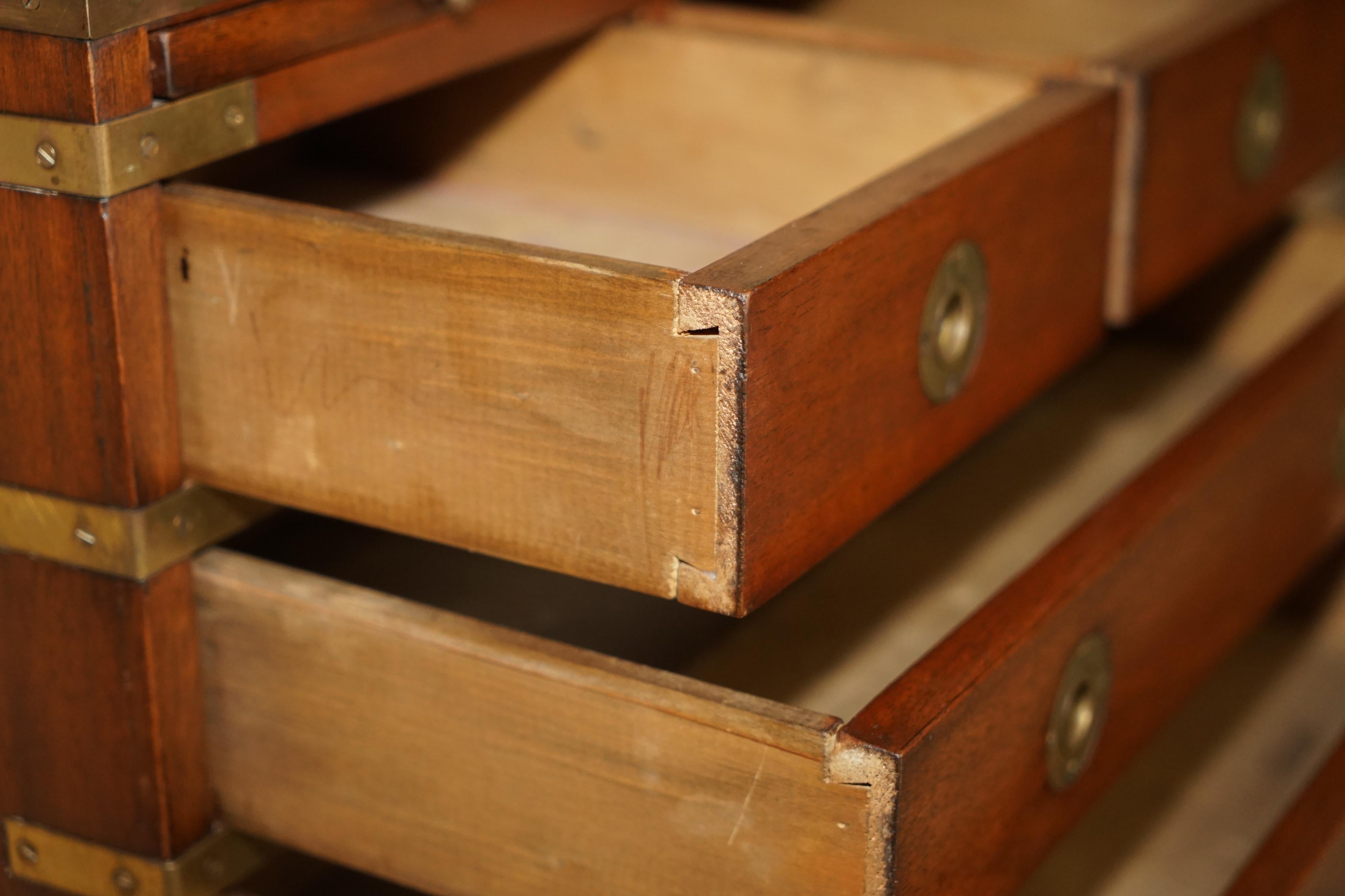 Pair of Vintage Military Campaign Side Table Drawers with Butlers Serving Tray 11