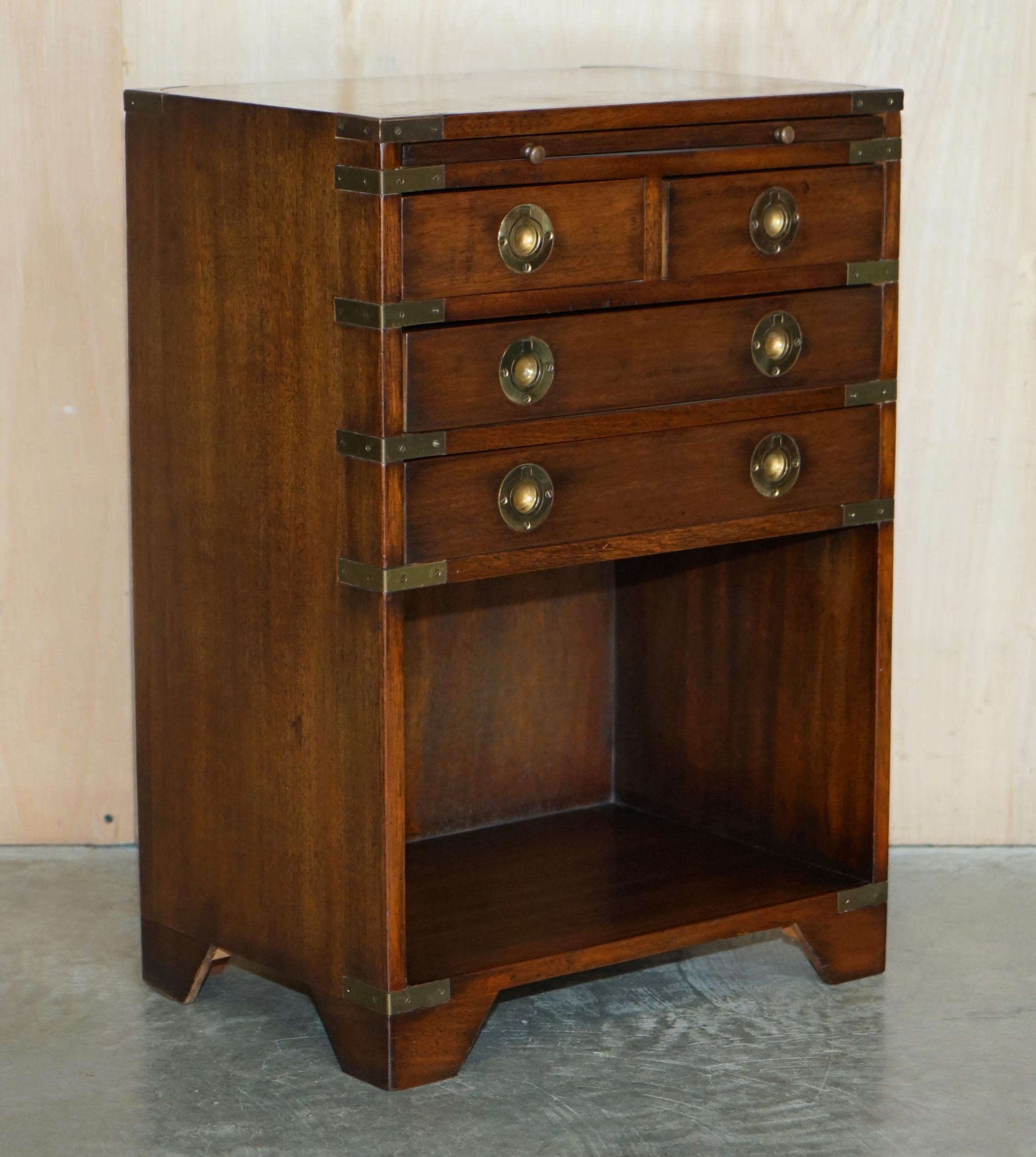 We are delighted to offer for sale this sublime pair of vintage Mahogany & Brass Military Campaign side table sized drawers with butlers serving trays 

A truly stunning and well made pair, both have slip butlers serving trays, the idea being