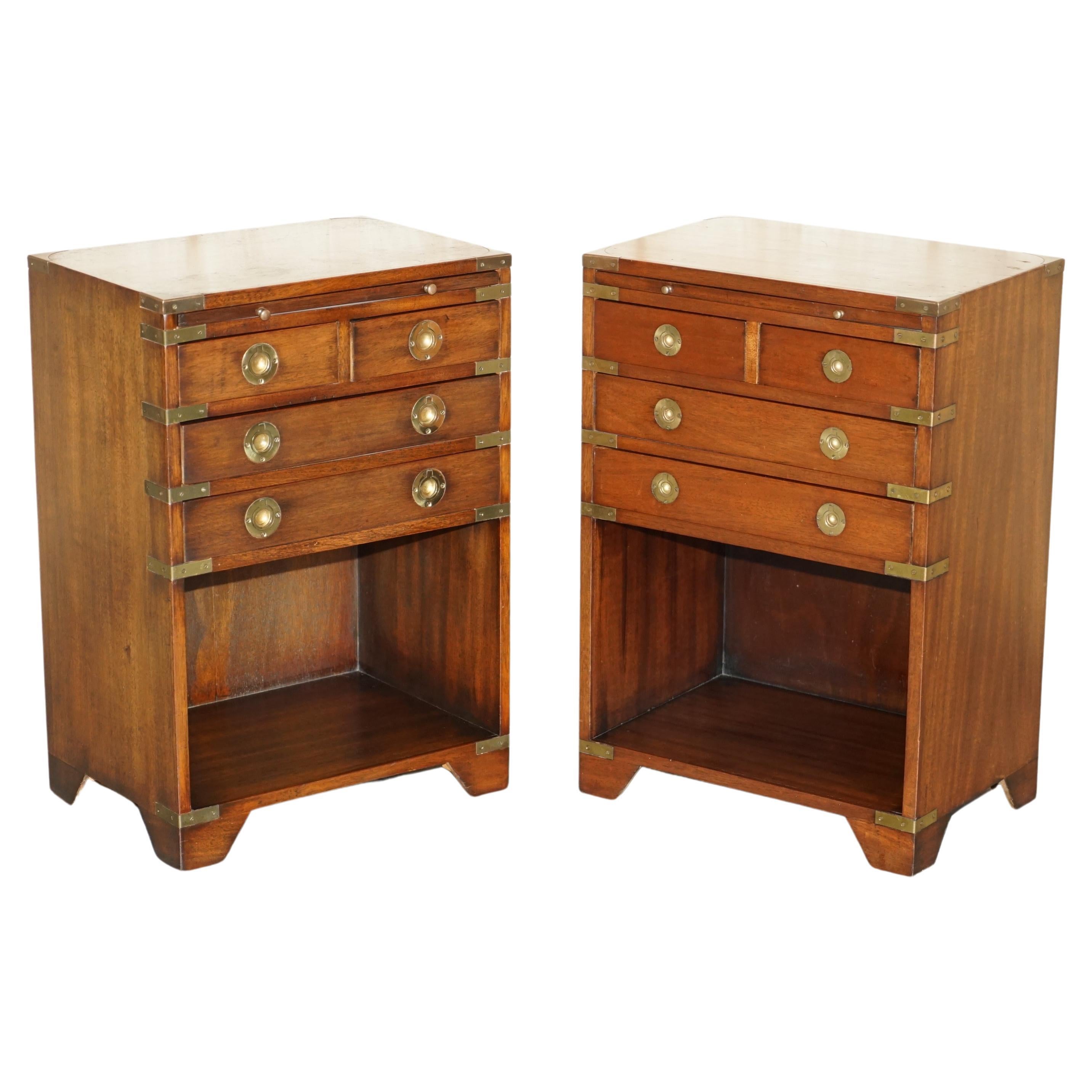 Pair of Vintage Military Campaign Side Table Drawers with Butlers Serving Tray