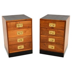 Pair of Vintage Military Campaign Style Walnut Bedside Chests