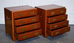 PAIR OF VINTAGE MILITARY CAMPAiGN YEW WOOD CHEST OF DRAWERS END TABLES